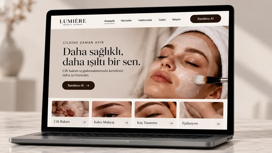 Lumière güzellik stüdyosu için web sitesi tasarımı, dizüstü bilgisayar ekranında